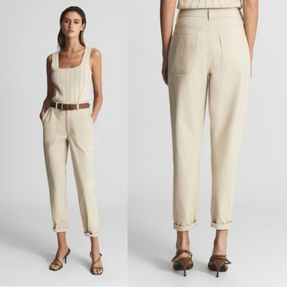 Reiss Cream High-Waist Tapered Pants